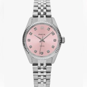 Pascal Timeless Classic Women’s Diamond Watch - Swiss Quartz, Pink & Silver